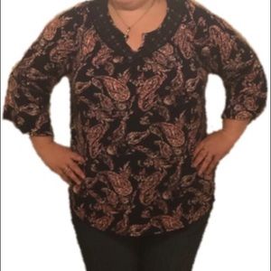 Dept 222 | Navy Blue Bell Sleeve Paisley Top